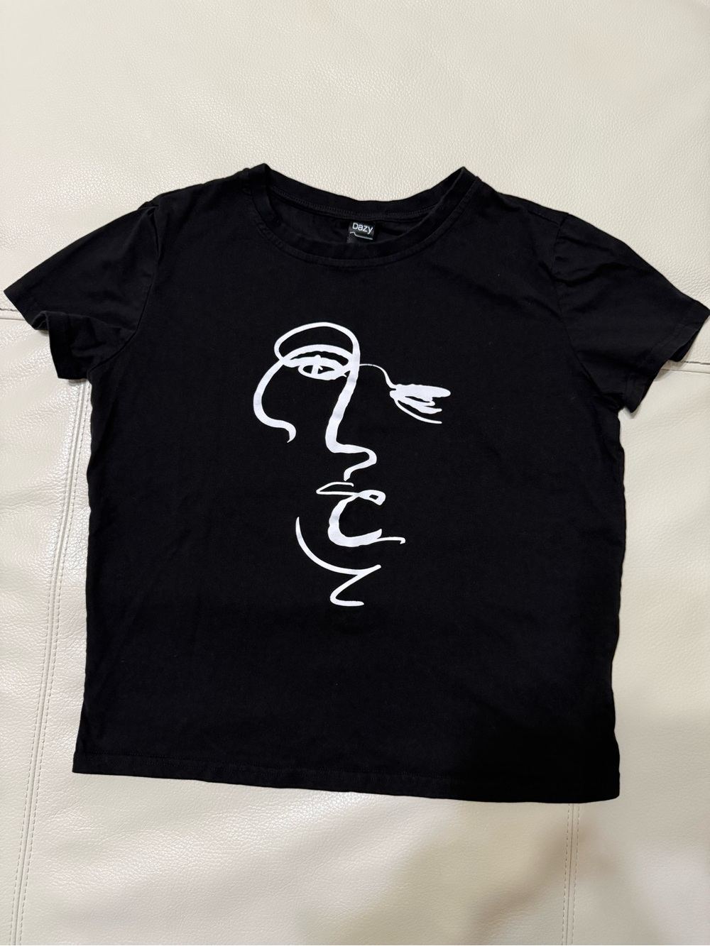 Black Graphic Tee with Abstract White Face Small - Picture 2 of 5